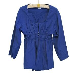 Sibling Cotton Empire Waist Button Blouse XS Navy Blue Romantic Boho Prairie